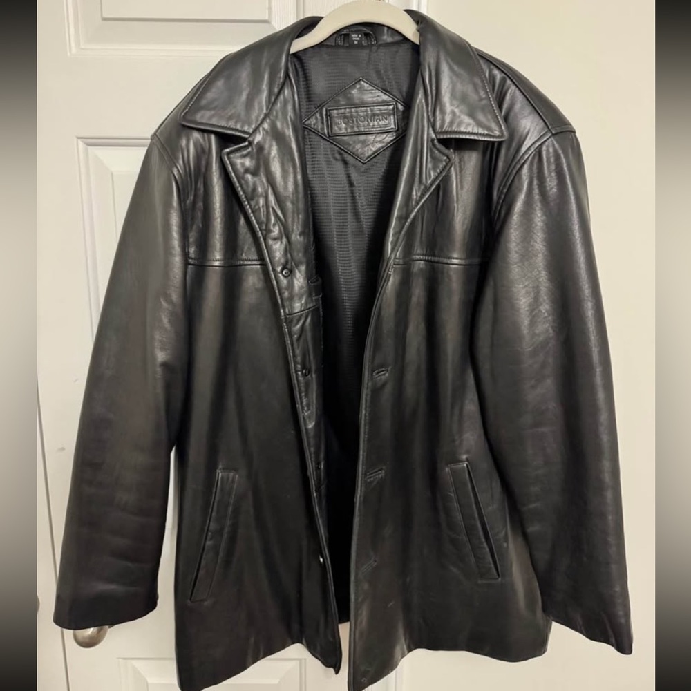 Bostonian Black Leather Trench Coat